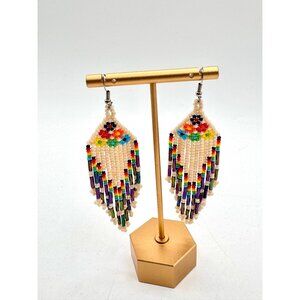 Beaded Fringe Flower Hook Earrings